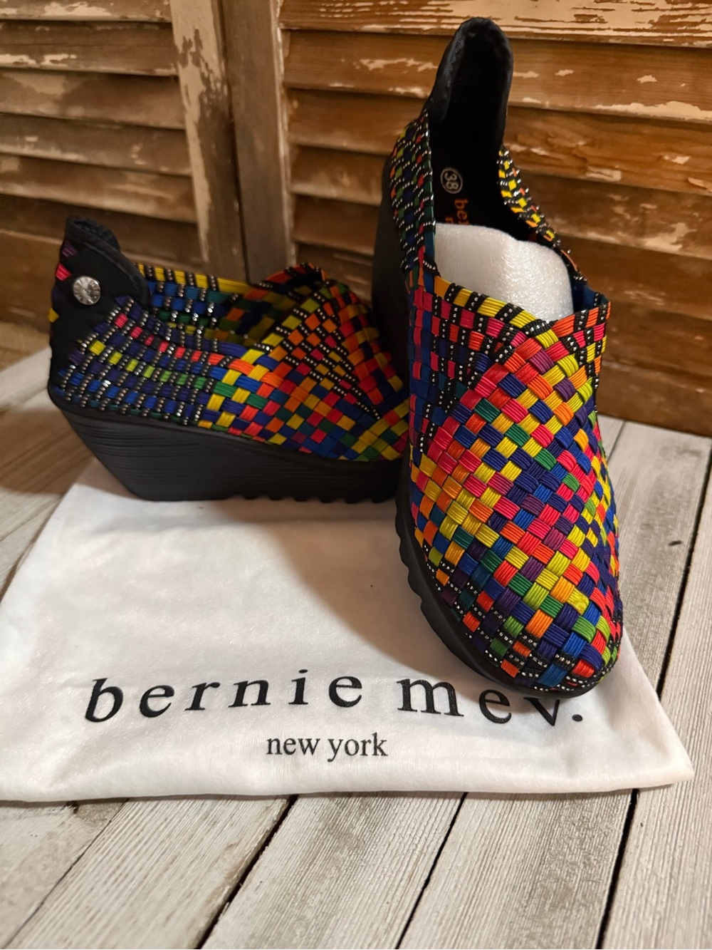 bernie mev. Multicolor Woven Elastic Wedge Slip-On